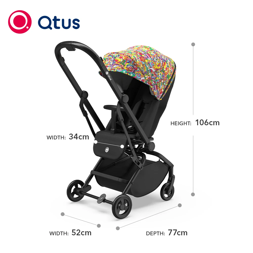 QTUS Lark Pro Compact Stroller, High view / landscape, 360 Rotation Reversible, grows with baby, new born to 4 years, Black