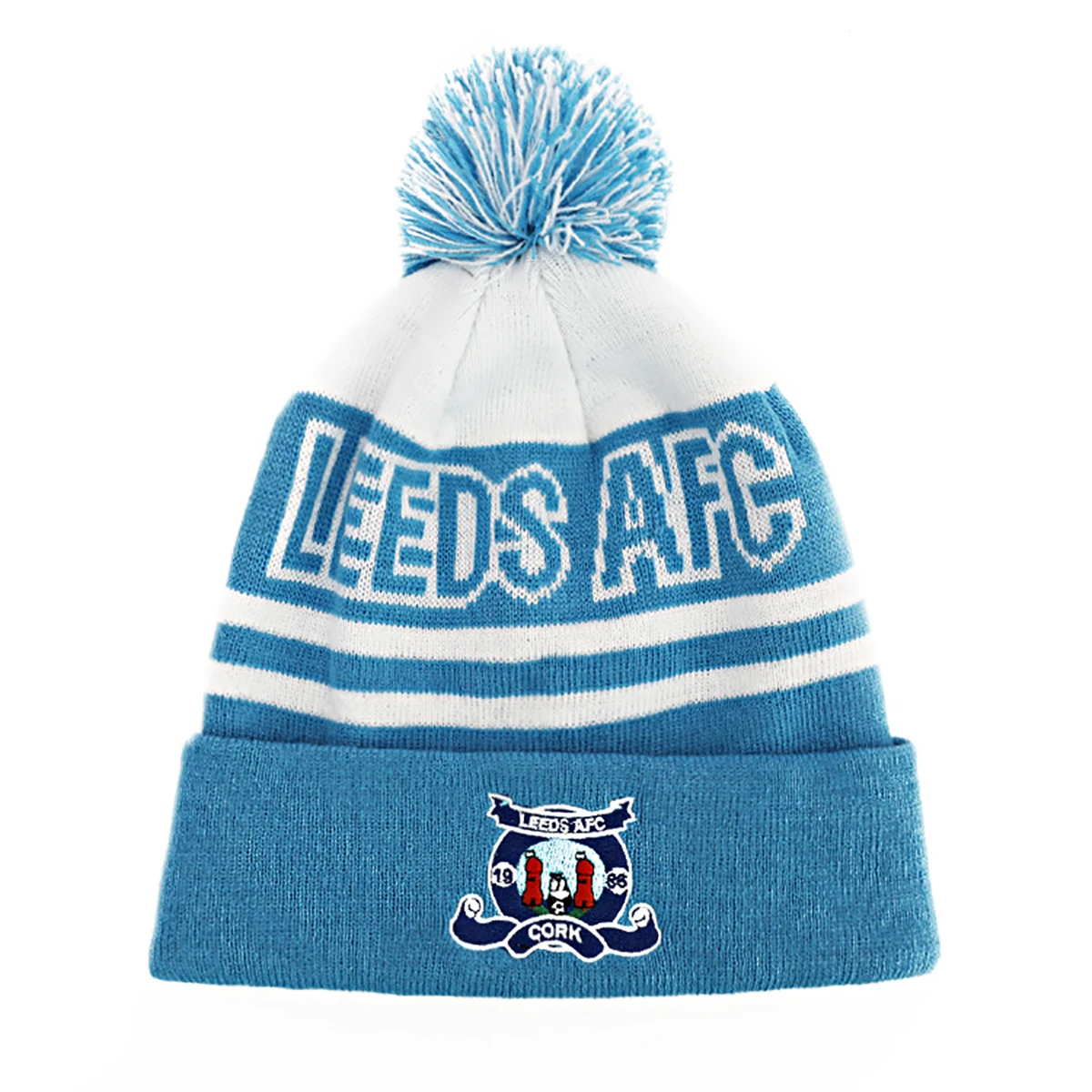 Promotional Custom Logo Embroidery Patch Jacquard Acrylic Knitted Mixed colors  Pom Pom Beanies Hat with top ball and Brim Cuff