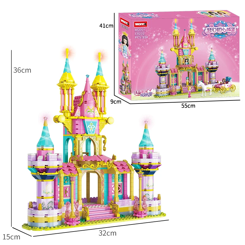 WOMA  C0232 Girls Princess Castle house Building Blocks for Kids Assembly toy Christmas Birthday Gift