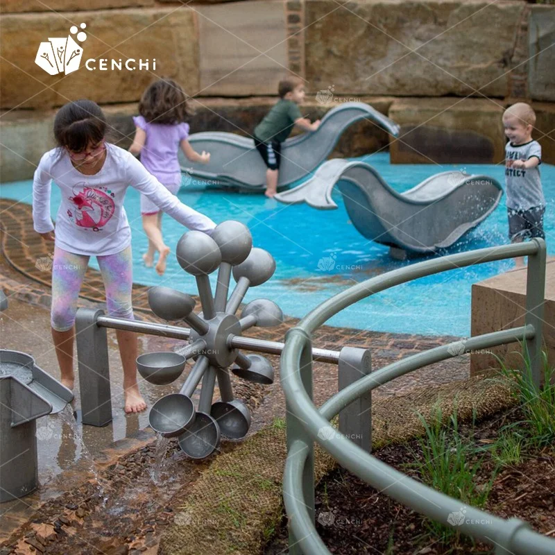 Cenchi outdoor amusement little whale aqua play splash pad park spray fountain water playground archimedes water screw