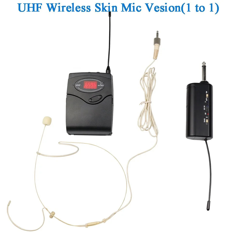 Беспроводная микрофонная система UHF двухканальный беспроводной микрофон в комплекте с 2 гарнитурами и 1 лавальным