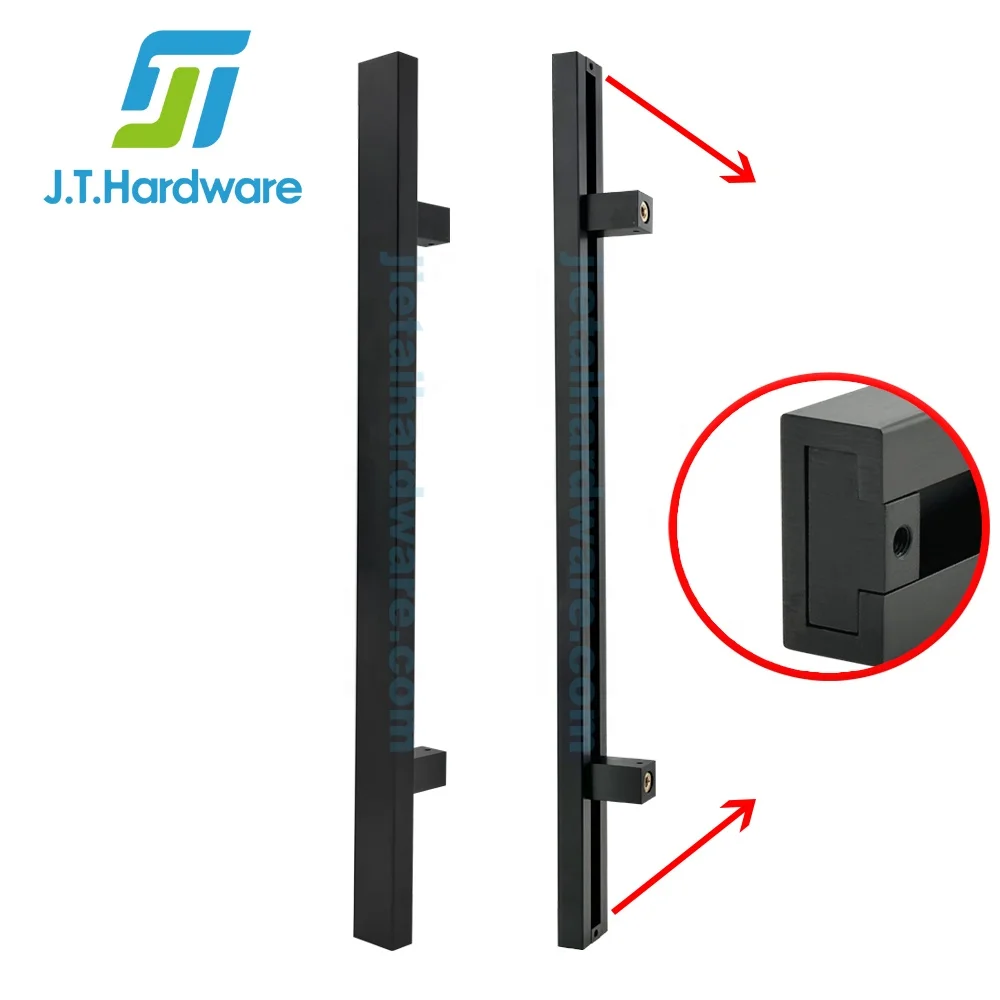 Aluminum Square Tube Black Glass Entrance Door Pull Adjustable Center To Center Handle