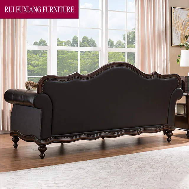 N326 American Living Room Furniture Antique Style Genuine Leather sofa set