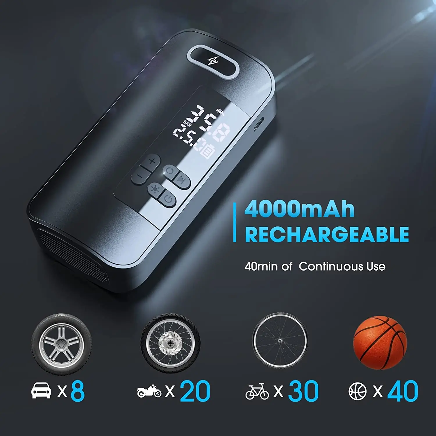 Portable mini design 7.4V car wheel air pump digital car car tire inflator