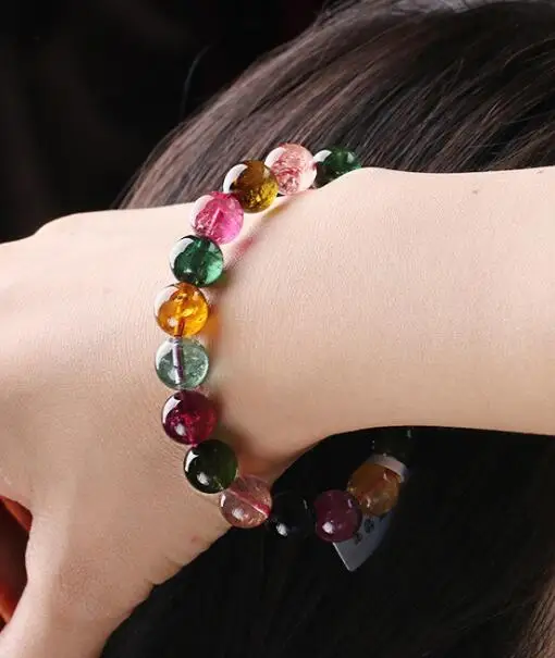 8mm  Genuine Tourmaline Semi-precious Loose Beads Stretch Bracelets