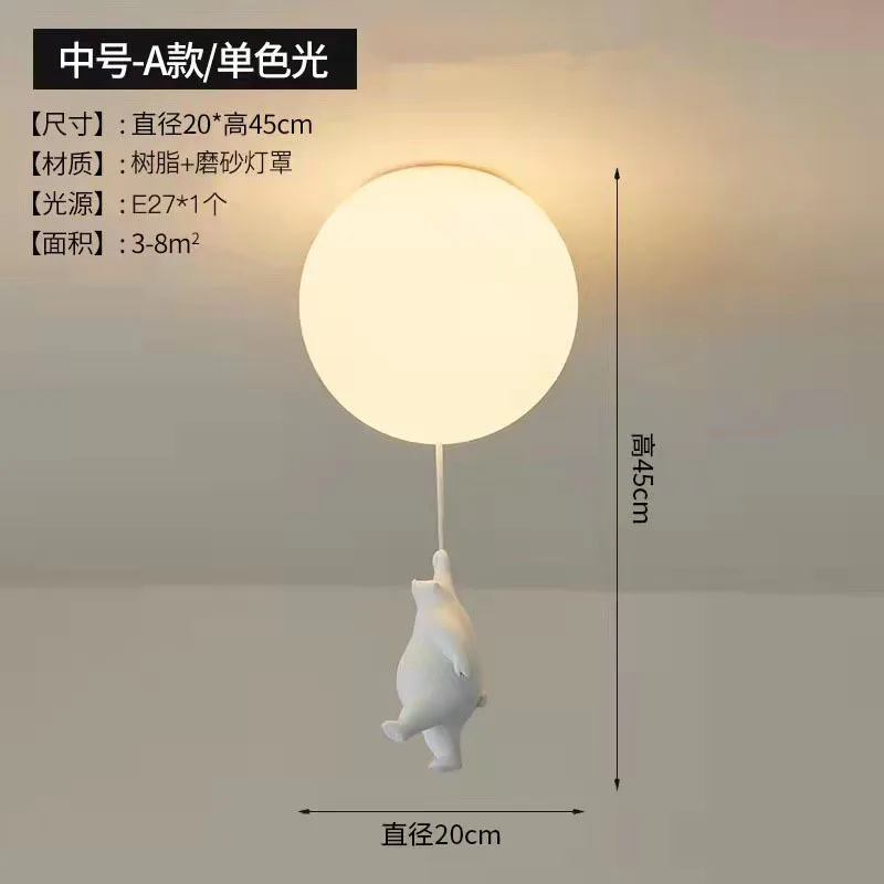 Balloon Glass Ball Hanging Ceiling Light Modern Cute Bear Doll Shape Ceiling Pendant Lamp