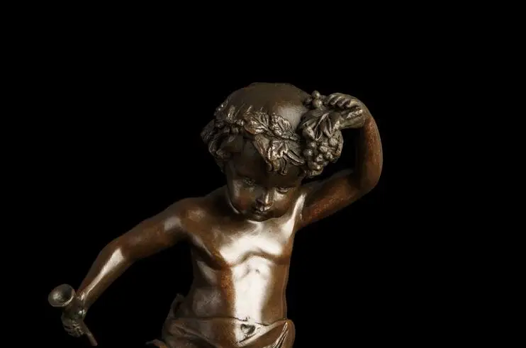 ArtsHom DS-281 Bronze Handmade Happy Boy Dance Sculpture Kids Statue Bronze Green Vintage Western Art Figurine for Home deco