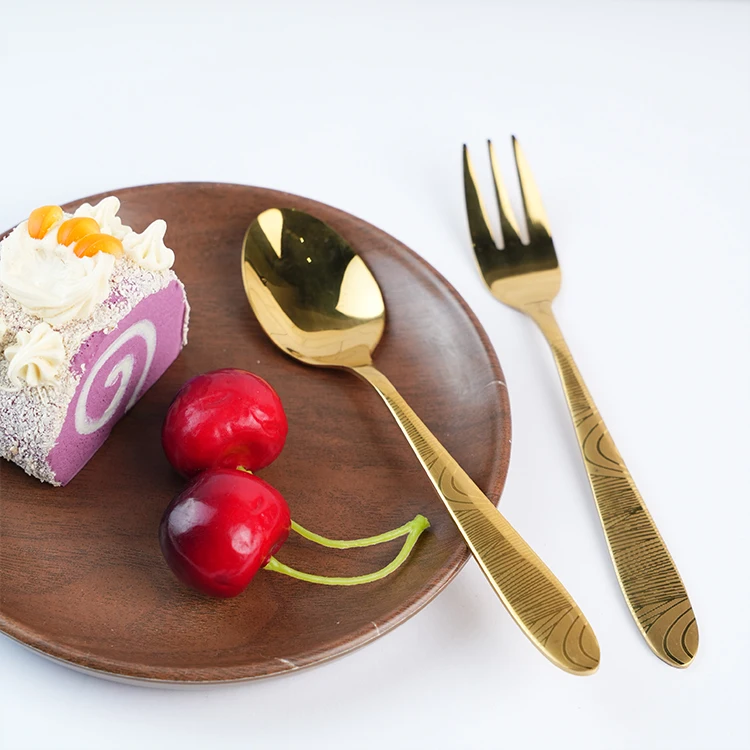 Stainless steel gold magnetic measuring spoons gold spoon and fork restaurant dinner cutlery set