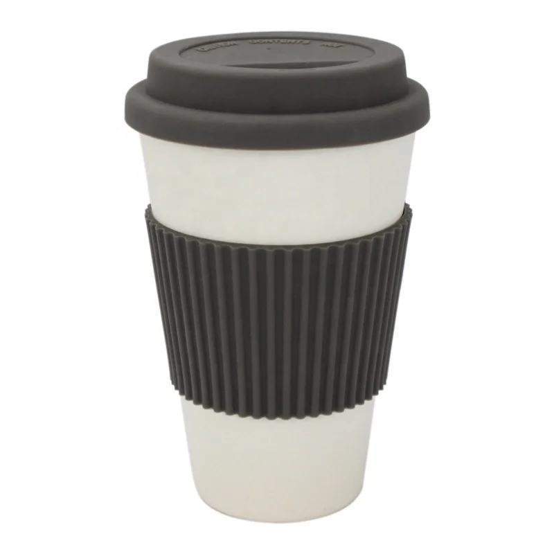 Customized Eco Reusable Bamboo Fiber Coffee Mug Bamboo Fiber Cup with Lid and Sleeve