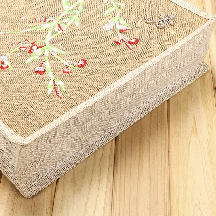 YIMYIK Natural Burlap Handbag Embroidered Printed Jute Bag with Reusable Jute Bag Laminated Handle