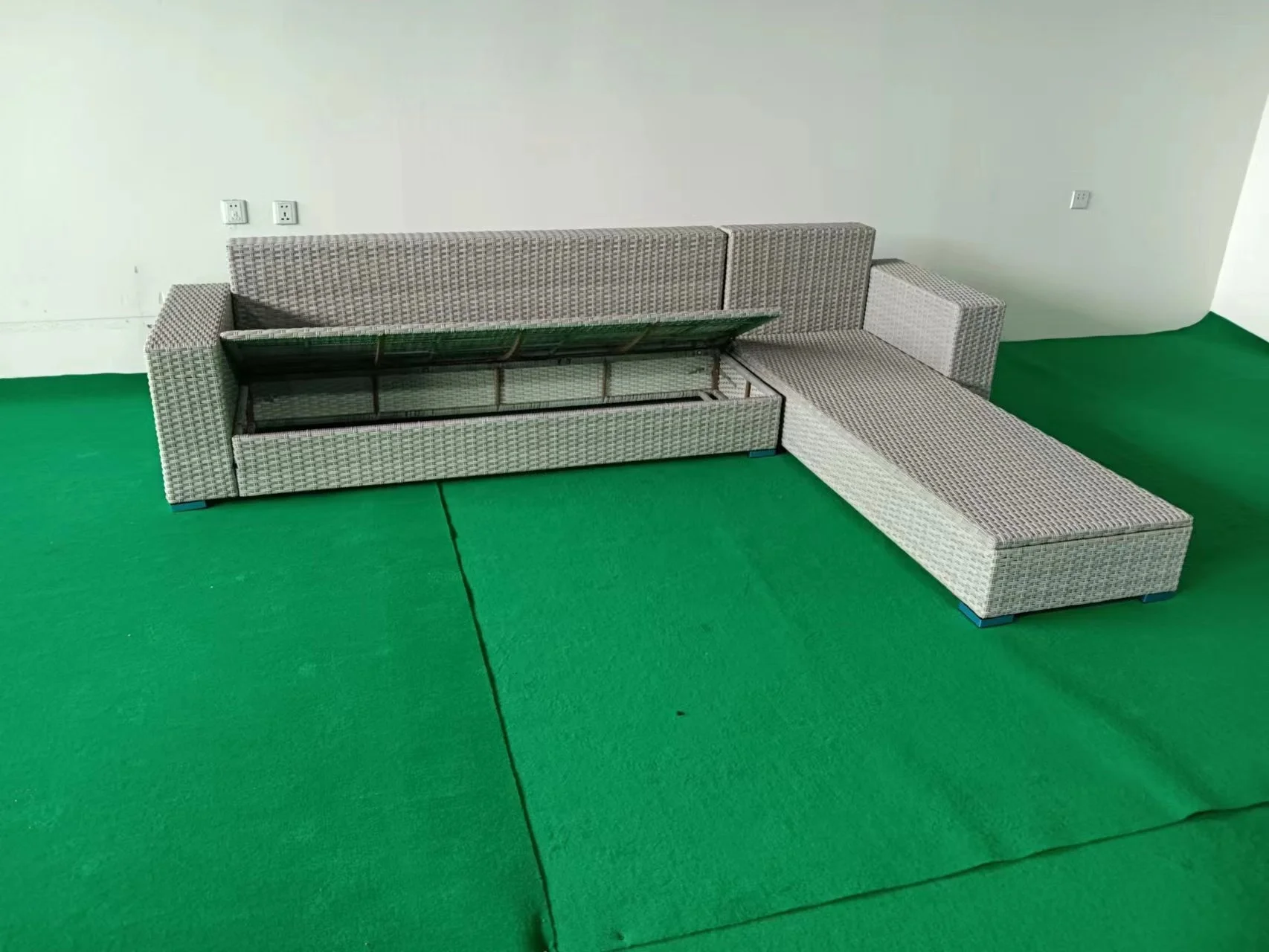 Patio Storage Furniture Set All-Weather Rattan Living Room Conversation Sofa Set with Washable Cushions,Pillows and Long Lounger