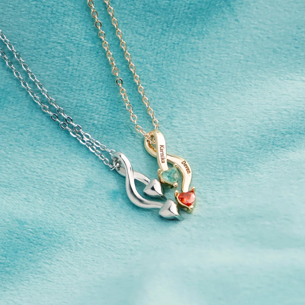Customized Fashion Jewelry Necklaces with 9*25MM Birthstone Twisted 8-Shape Collarbone Chain for Couples