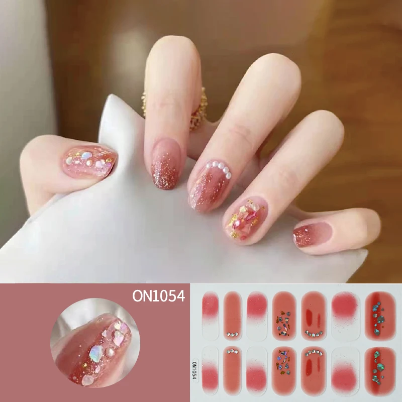 Full Wrap Nail Stickers Nail Polish Strips Gradient Stickers Glitter Self Adhesive DIY Art Decals Strips for Holiday Nail Decor