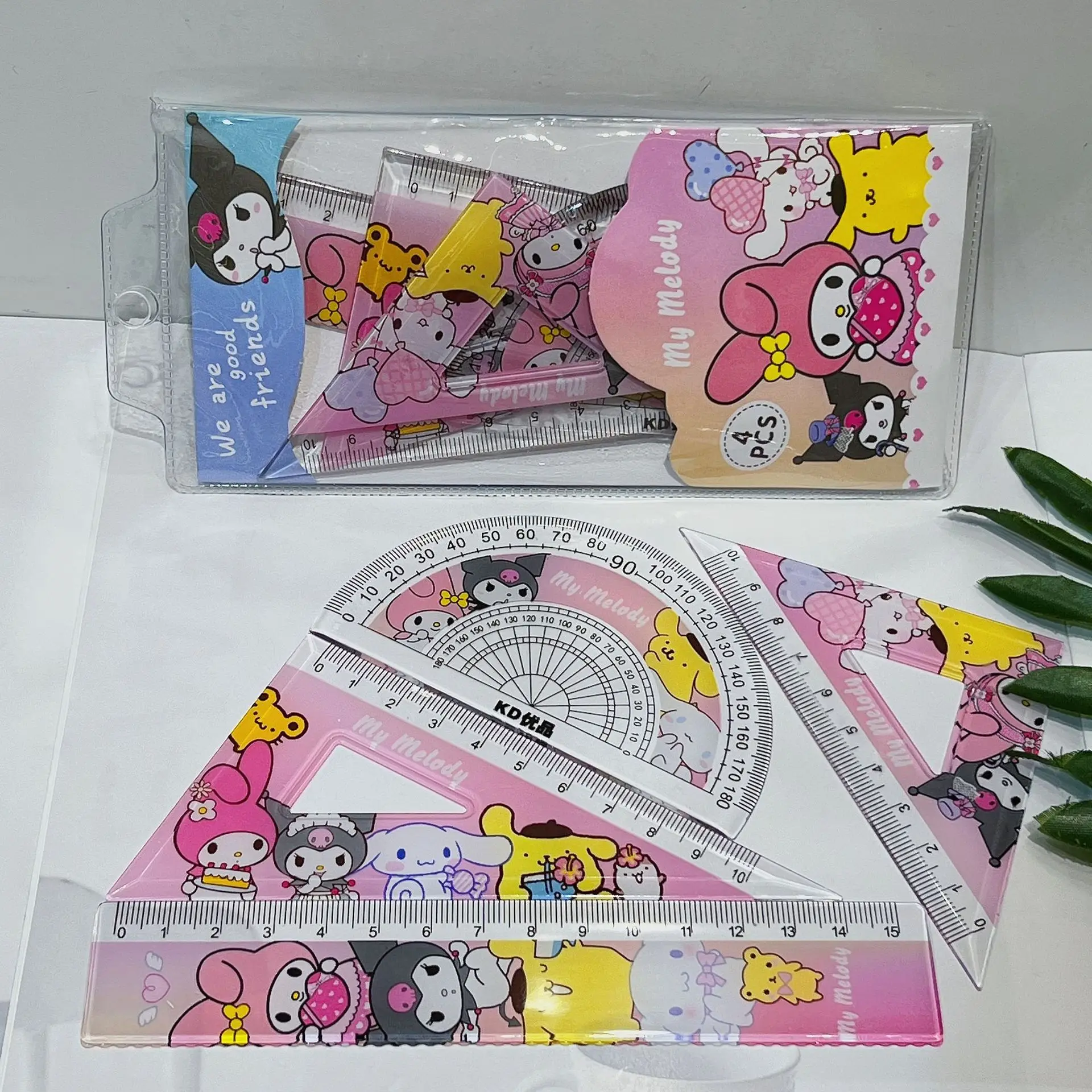 QH Hot selling compass ruler set, cute student exam drawing ruler, 7-piece stationery combination gift