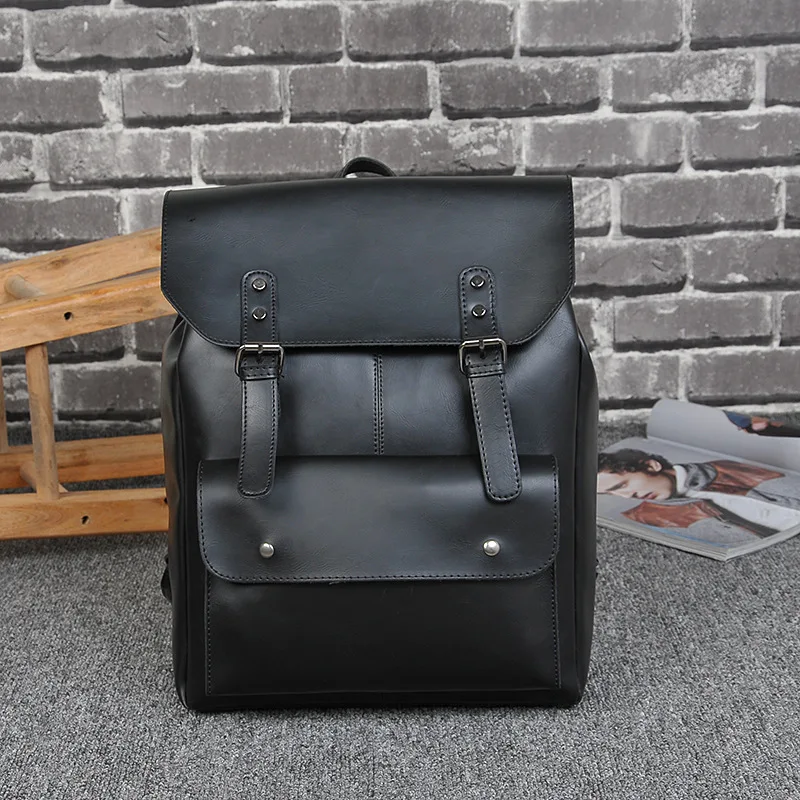 Vintage Waterproof Durable PU Leather Bag For Men Unisex Crazy Horse Leather Backpack