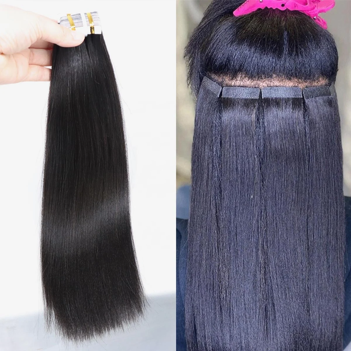 Body Wave Straight Tape In Hair Extensions 100% Human Hair Raw Indian Tape In Hair Extensions Kinky Straight Curly