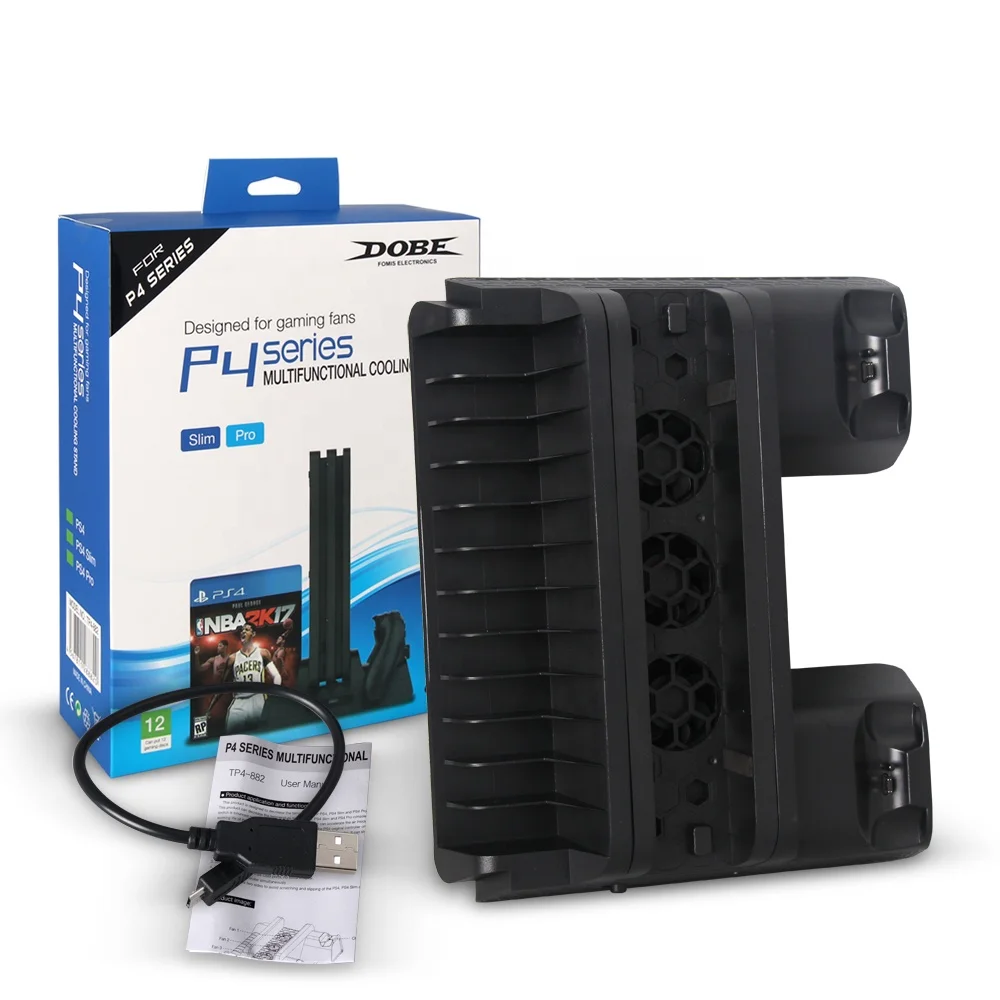 DOBE TP4-882 for PS4 / SLIM / PRO Multi-Function Console stand with cooling fan and charging dock and disc stand
