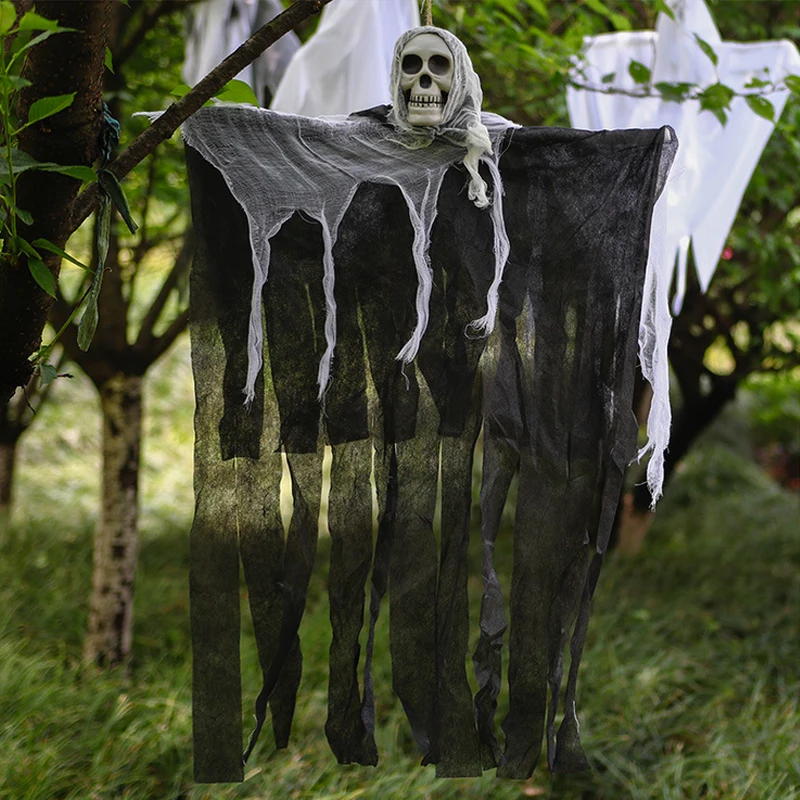 1pcs Halloween Hanging Ghost Horror Decoration Props Skull Head Eyes Bleeding Female Ghost Door Curtain Hanging Decor for Home