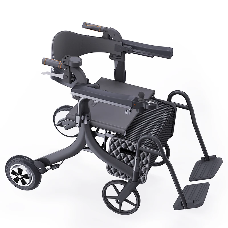 Nanjing CareMoving elderly 4 Wheeled power rolling walker fold up electric walker rollator with wheelchair