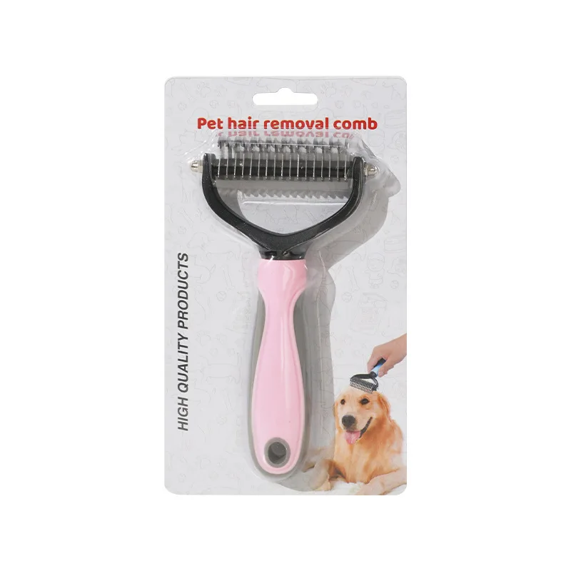 Hyra Dog and Cat Dematting Deshedding Brush Tool - Double Sided Undercoat Rake Shedding Comb Mat Remover L Size Blister package