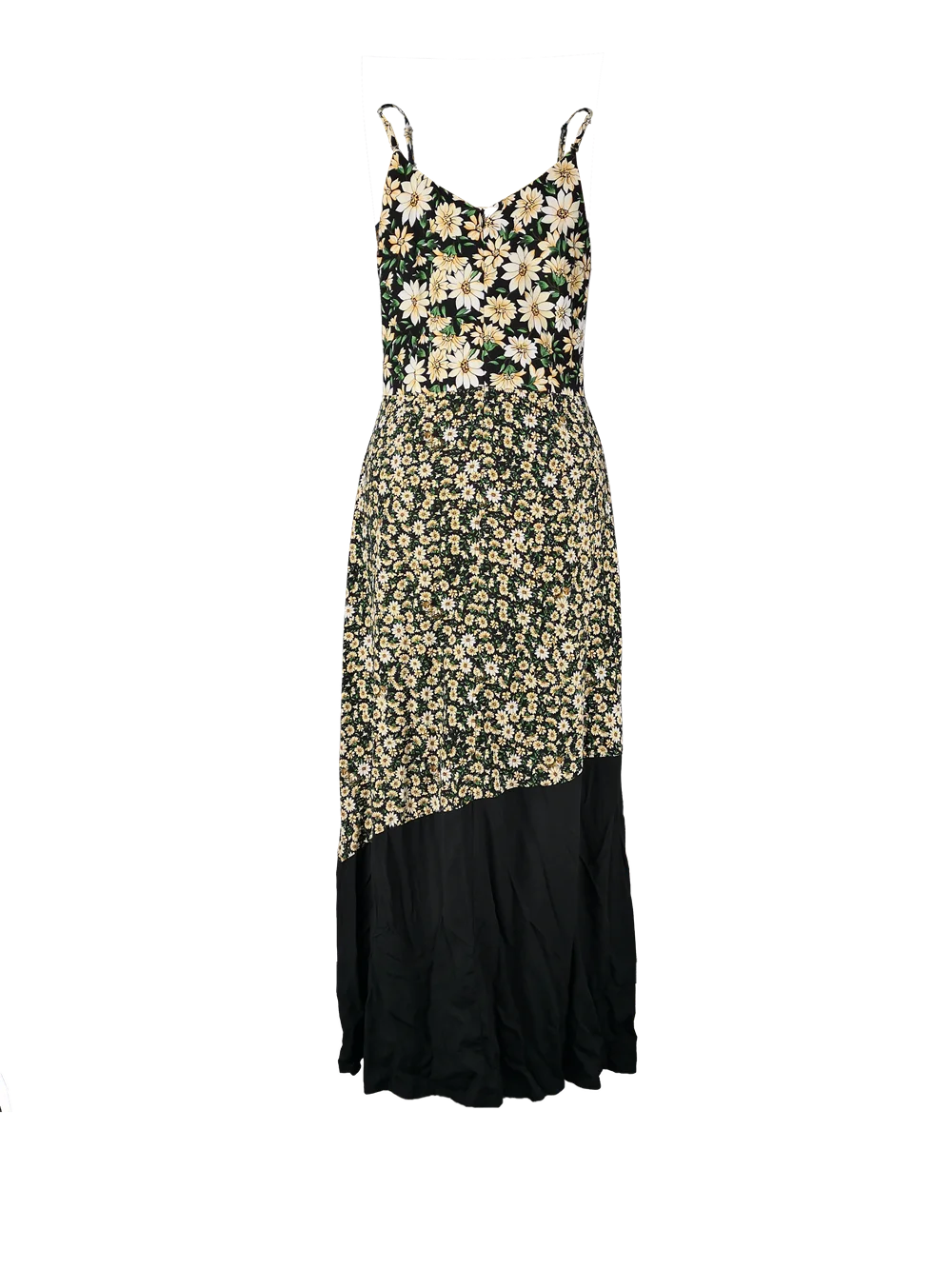 MEIDAO-1020509 Long Yellow Broken Floral Skirt With Shoulder-Straps