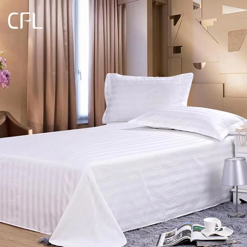 Wholesale cheap white 3cm strips modern dubai bed sheet sets 100% cotton for hotel bedding