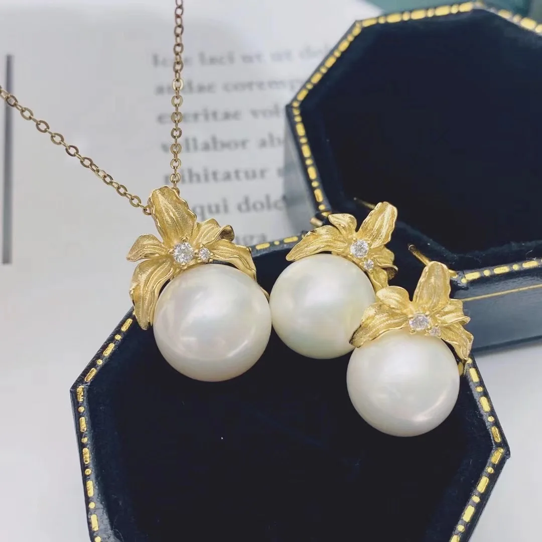 JW051 11-12mm  DIY Natural Real Freshwater pearl set charm  accessories 925 sterling silver  Gold Plated jewelry set for women