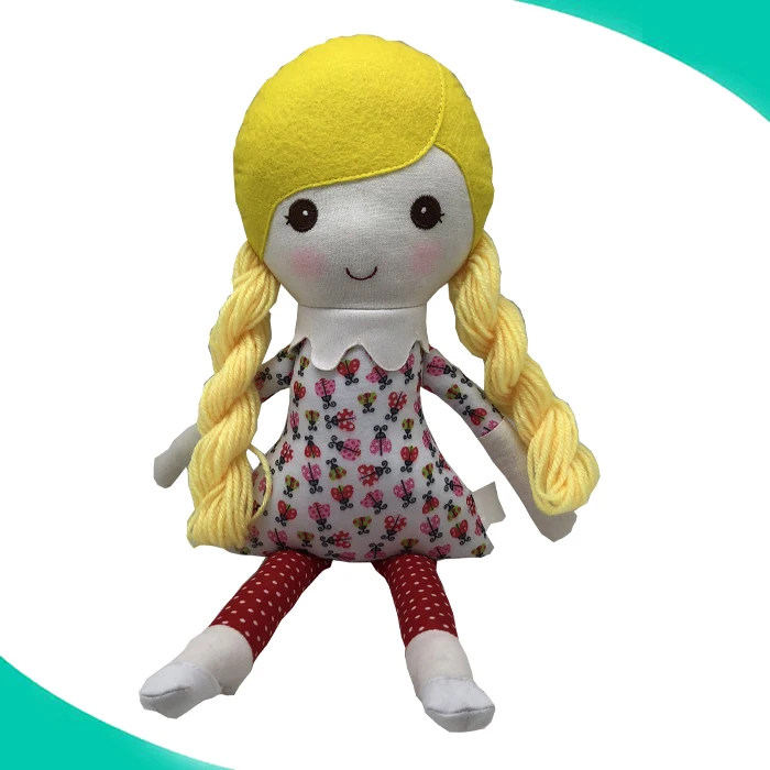 Fabric Doll Rag Doll Cloth Doll Girl in Dainty Floral Print Dress