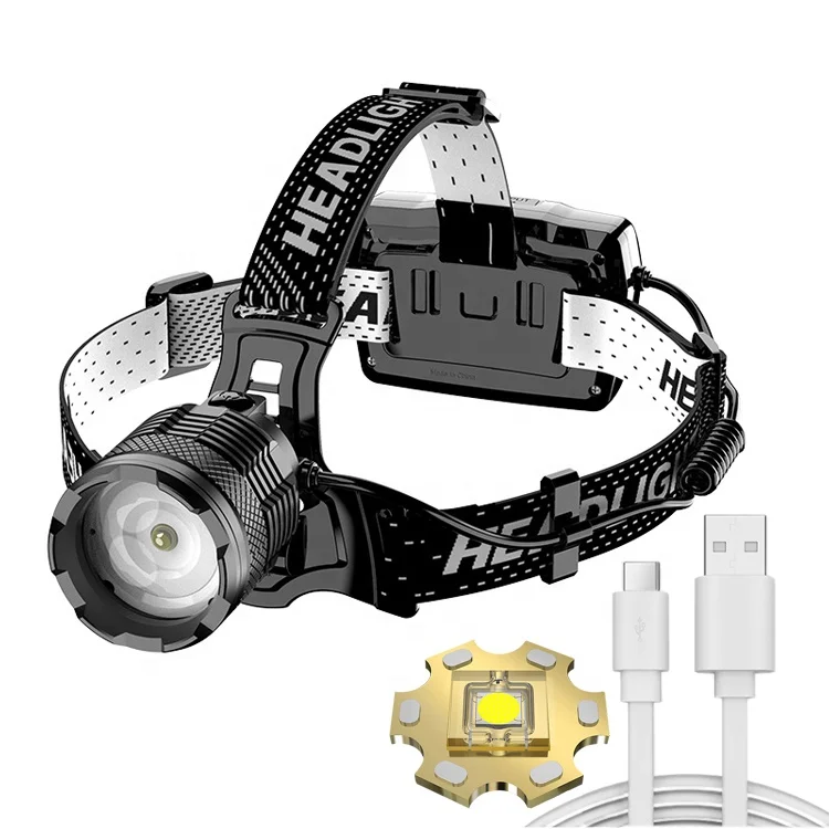 Manufacturers direct sales new white laser zoom headlight ultra bright LED fishing camping telescopic flashlight work light