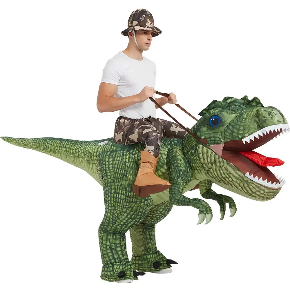 Adult Child Inflatable Jurassic Period Realistic Green Dinosaur T-Rex Cosplay Blow-up Halloween Carnival Party Costume