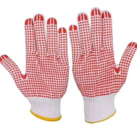 Natural white cotton white glove working RED DOTTED gloves cotton is glove yellow edge