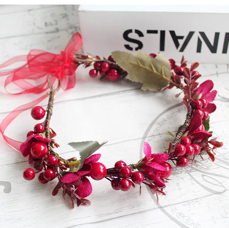 2905E custom red floral crown red berry hair ring party festival flower headband christmas crown
