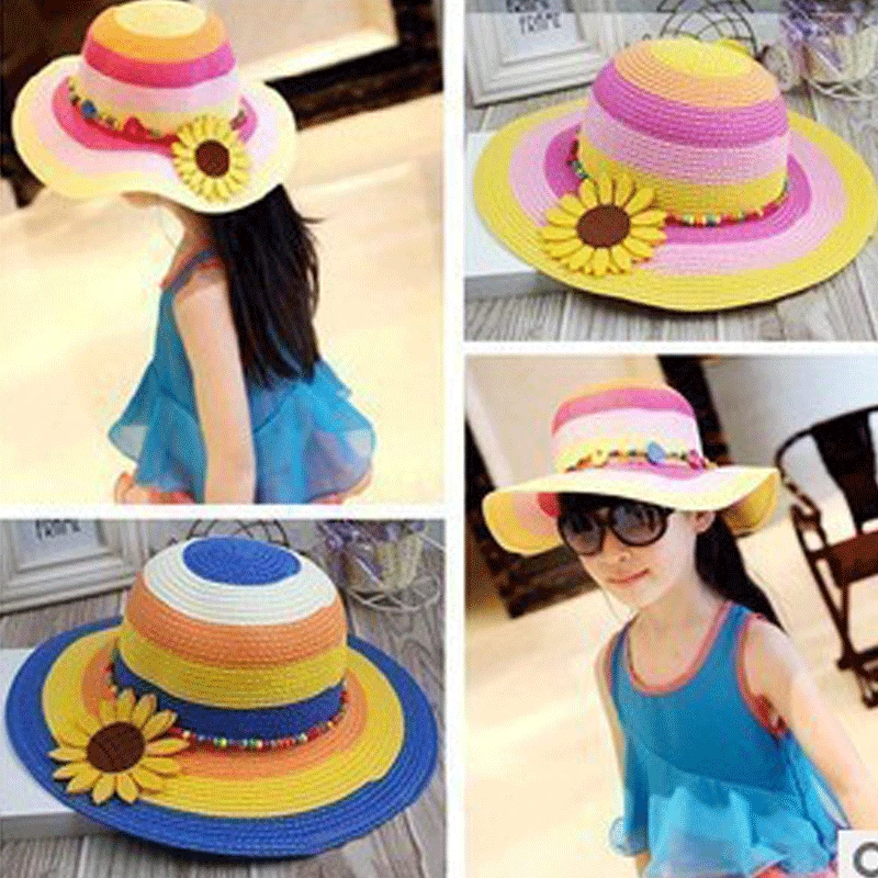 Панама для мальчиков и девочек радужная пляжная соломенная шляпа с широкими полями в стиле унисекс лето