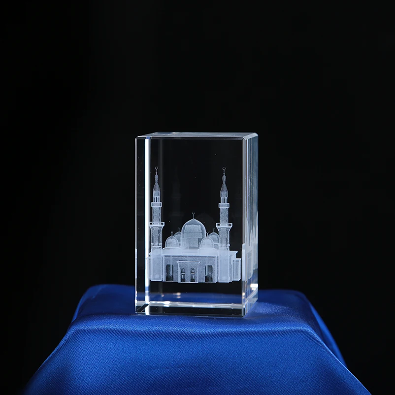 Factory direct wholesale customize 3d Laser Engraving crystal k9 glass cube customize building souvenir