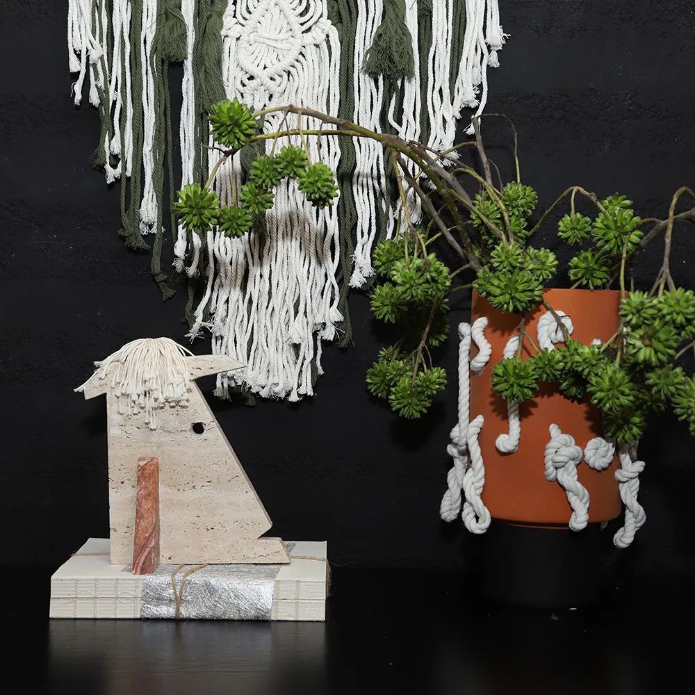 Modern Home Art Hand-Carved Natural Marble Yellow Hole Stone Simple Geometric Small Face Shape Soft Decoration for Home