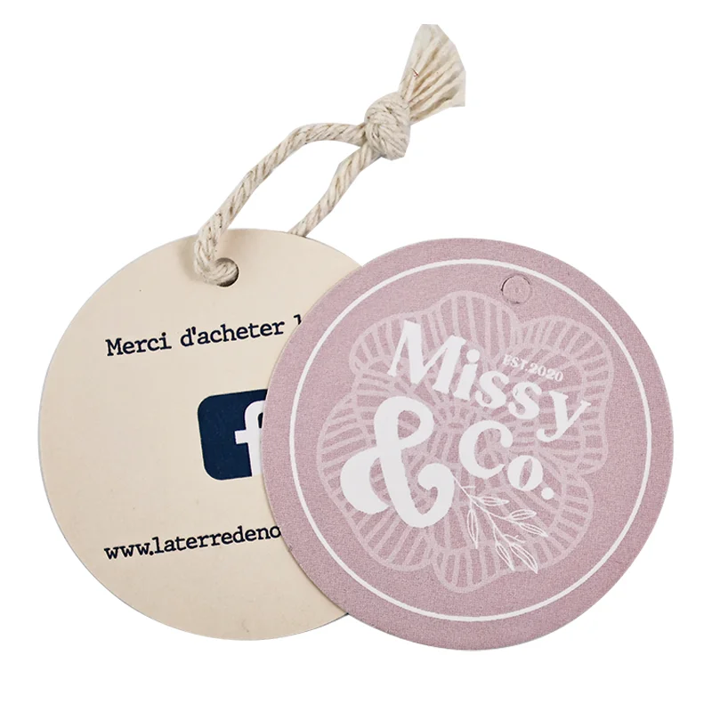 Colorful painting pattern paper tag,customized printing logo clothing hang tags,custom garment paper labels tag with  strings