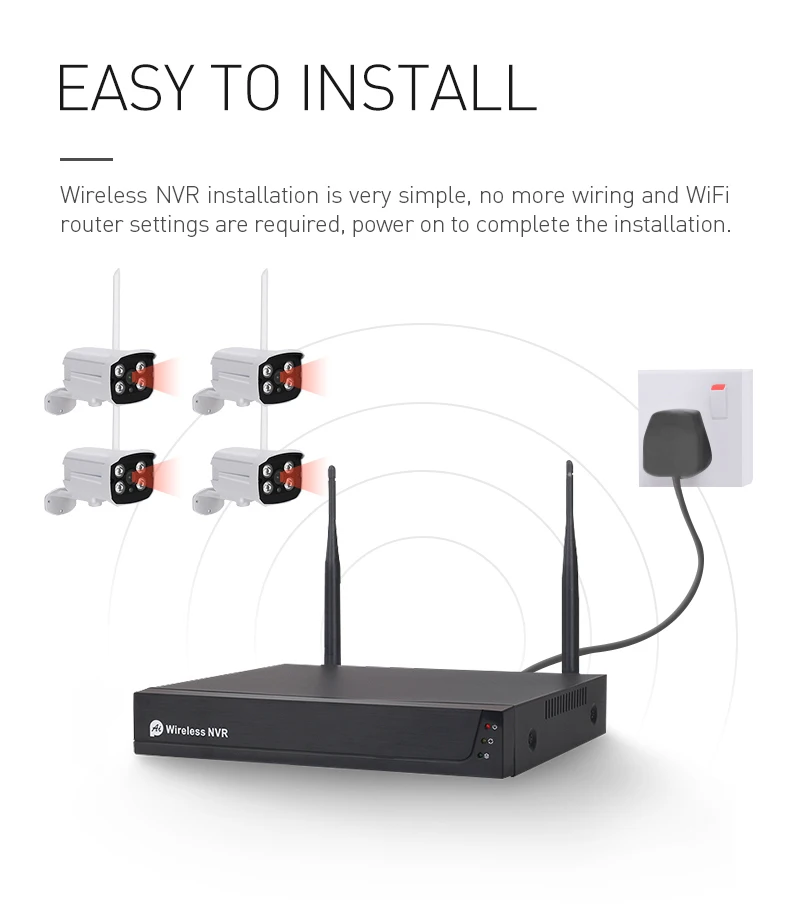 4CH Wireless CCTV System 1080P NVR wifi Outdoor 2MP AI IP Camera Security System Video Surveillance LCD monitor Kit