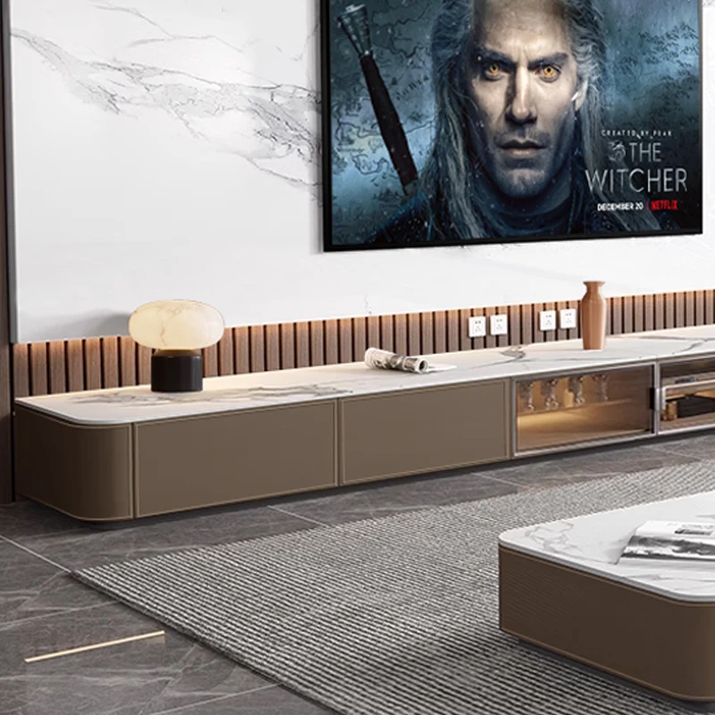 Saddle leather stone TV cabinet, light luxury floor standing cabinet, minimalist modern small apartment living room TV station