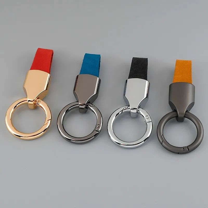 Luxury Handmade Solid Color Cowhide Leather Car Keys Holder Custom Logo Universal Metal Car Keychain