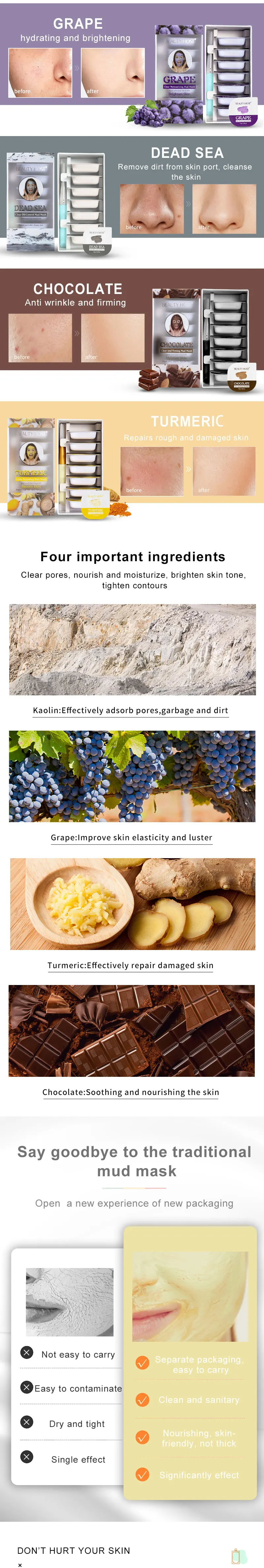 Facial Mud Mask With Brush Private Label Natural Deep Cleaning Oil Control Dead Sea Face Mud Mask Chocolate Turmeric Clay Mask