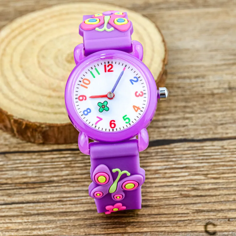 Cute student kids silicone watch butterfly pointer silver shell candy color digital quartz watch holiday gift for children