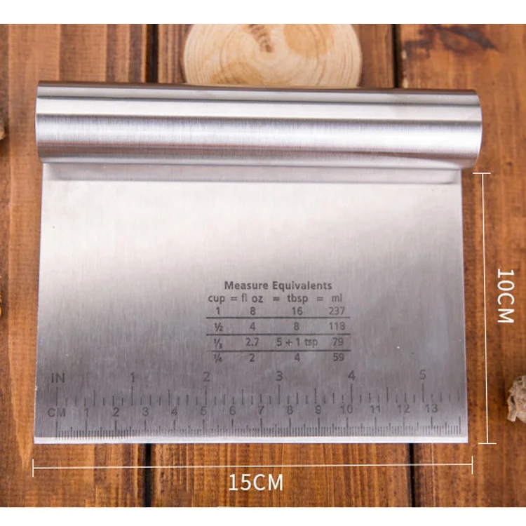 New professional eco friendly baking tool round handle ruler kitchen stainless steel cake dough scraper