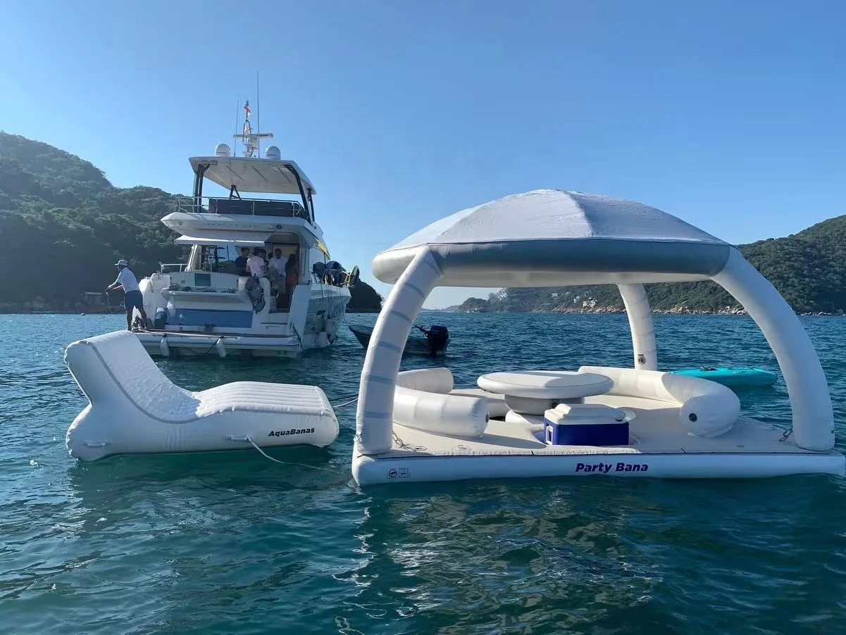 Hot Sale Water Entertainment Equipment Inflatable Water Leisure Platform Dock Inflatable Floating Island With Tent