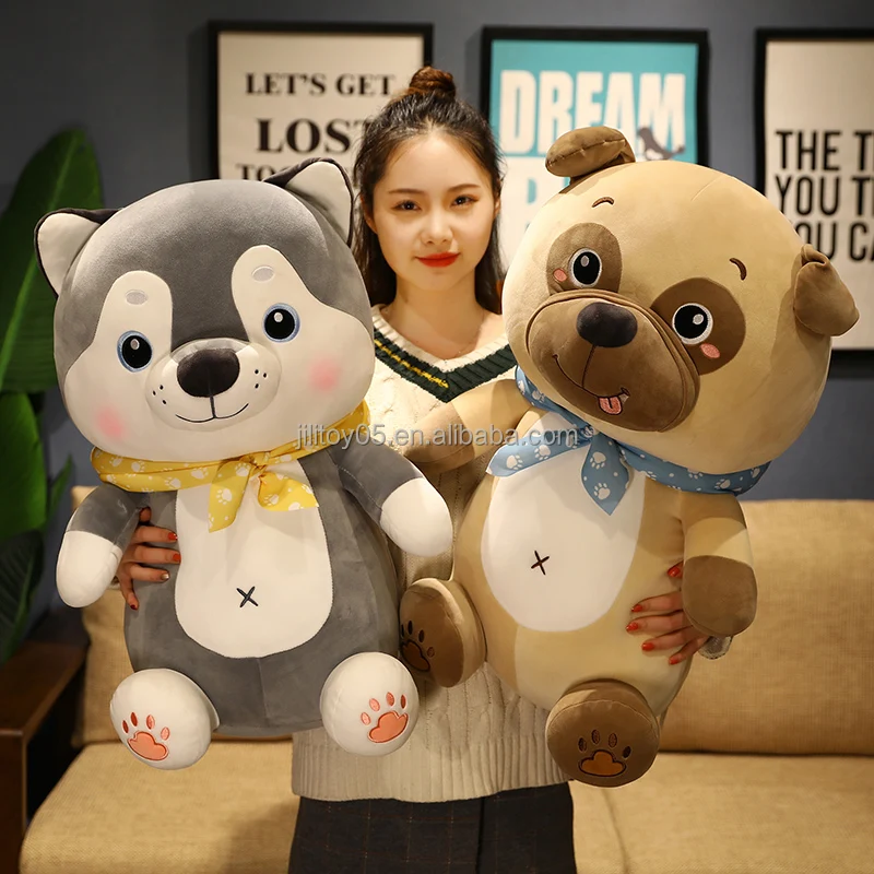 high quality baby soft plush dog toy custom pug husky dog plush toys stuffed pillow toys for kids