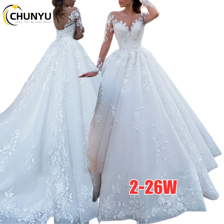 Customized Long Sleeve Gold Luxury Wedding Dress Bridal Gowns