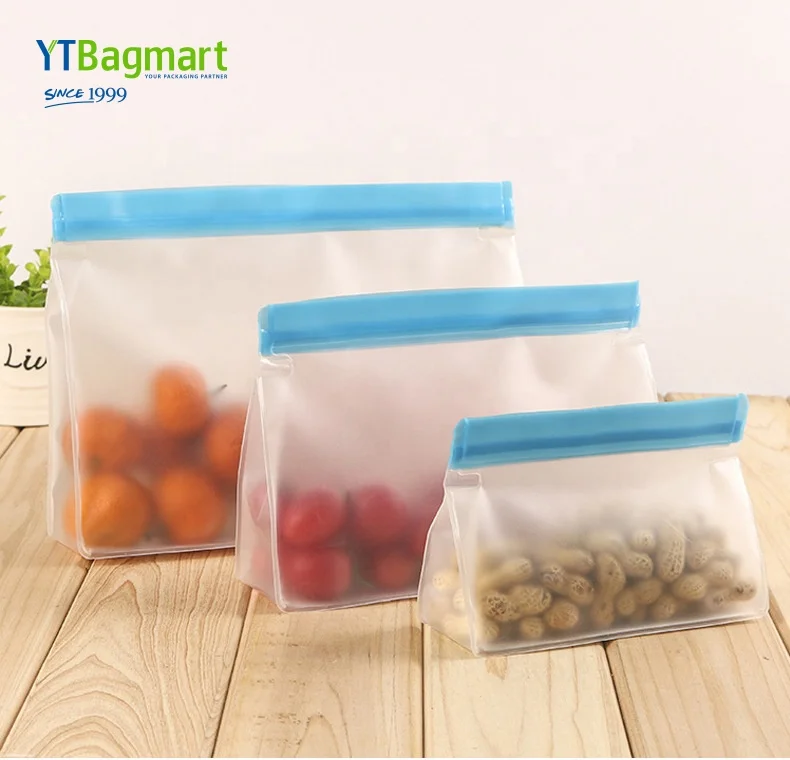 Custom Logo Reusable Bpa Free Snack Food Packaging Organizer Stand Up Pouch Ziplock Bag Food Freezer Storage Peva Sandwich Bags