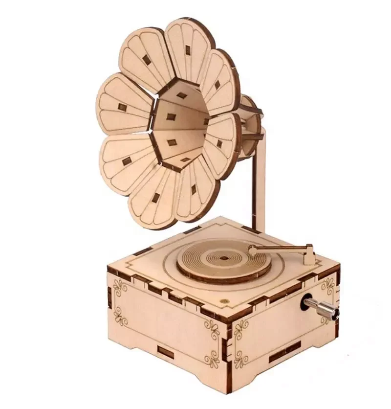 creative handmade assembled toy children gift Customized diy music box sound music box wooden phonograph