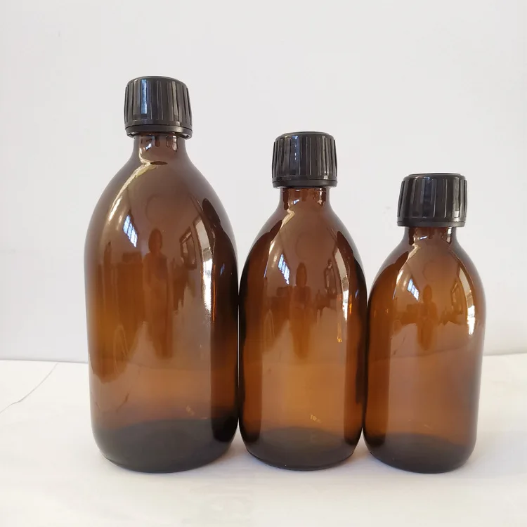 Hot sale 30ml 60ml 100ml 125ml 150ml 200ml 250ml 500ml amber maple syrup glass bottle with cap for drinking pharmacy