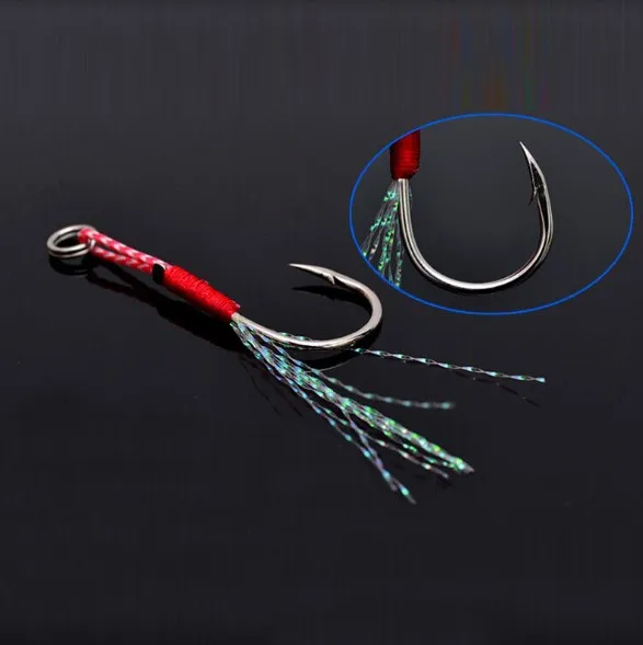 Custom fishing slow pitch single jig assist hook with line jigging hooks