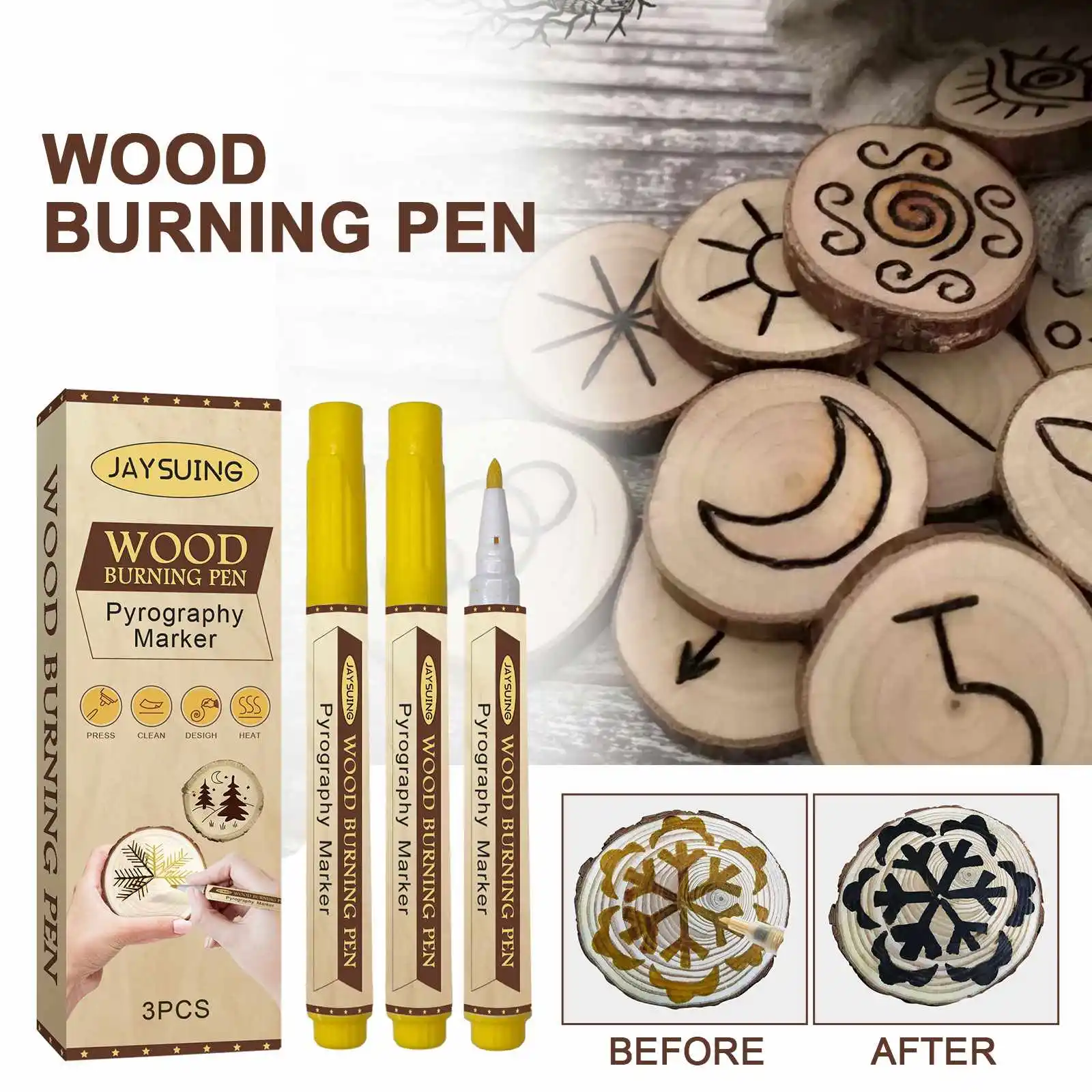 Jaysuing Wholesale OEM 3 Pcs Pack  Non-Toxic DIY Wood Burning Pen Lasting Wood Painting Pyrography Marker Wood Signs Pencil